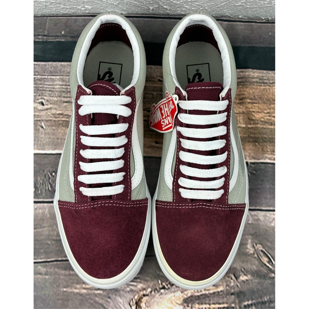 Vans Old Skool Burgundy Gray White Sneakers Men's 7 Women's 8.5 NWT No Box